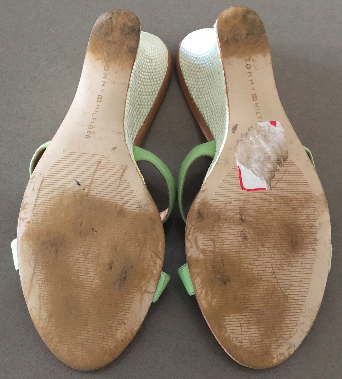 TOMMY HILFIGER Sandals Open Toe Light Green Leather Wedge Heel Shoes Ladies 9M