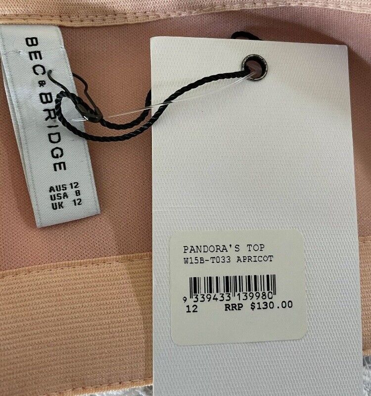 BEC + BRIDGE "Pandora's" Apricot Stretch Bandage CROP TOP ONLY Size 12 NEW