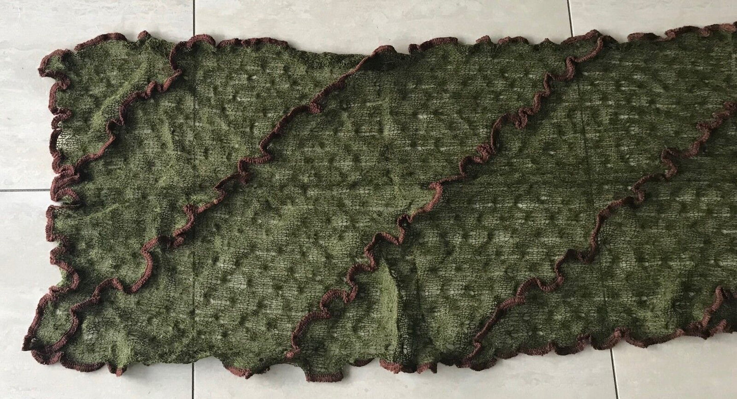 Mohair Neck Scarf Ladies Khaki & Brown Trim Loose Knit Rectangle Wrap Scarf NEW