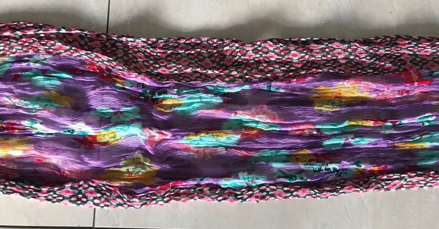 Ladies NECK SCARF MultiColour Floral Micro Crinkle Pleated Rectangle - Stunning!