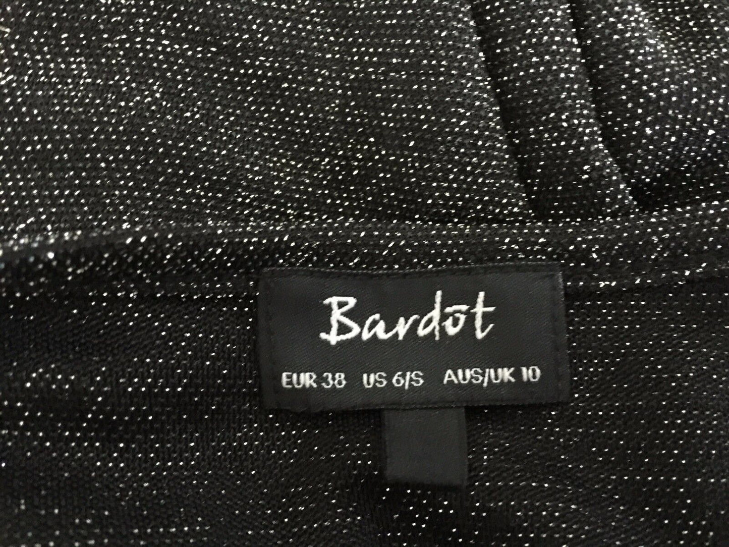 BARDOT Stretch Top Black Silver Lurex Metallic Thread Sleeveless Ladies Size 10