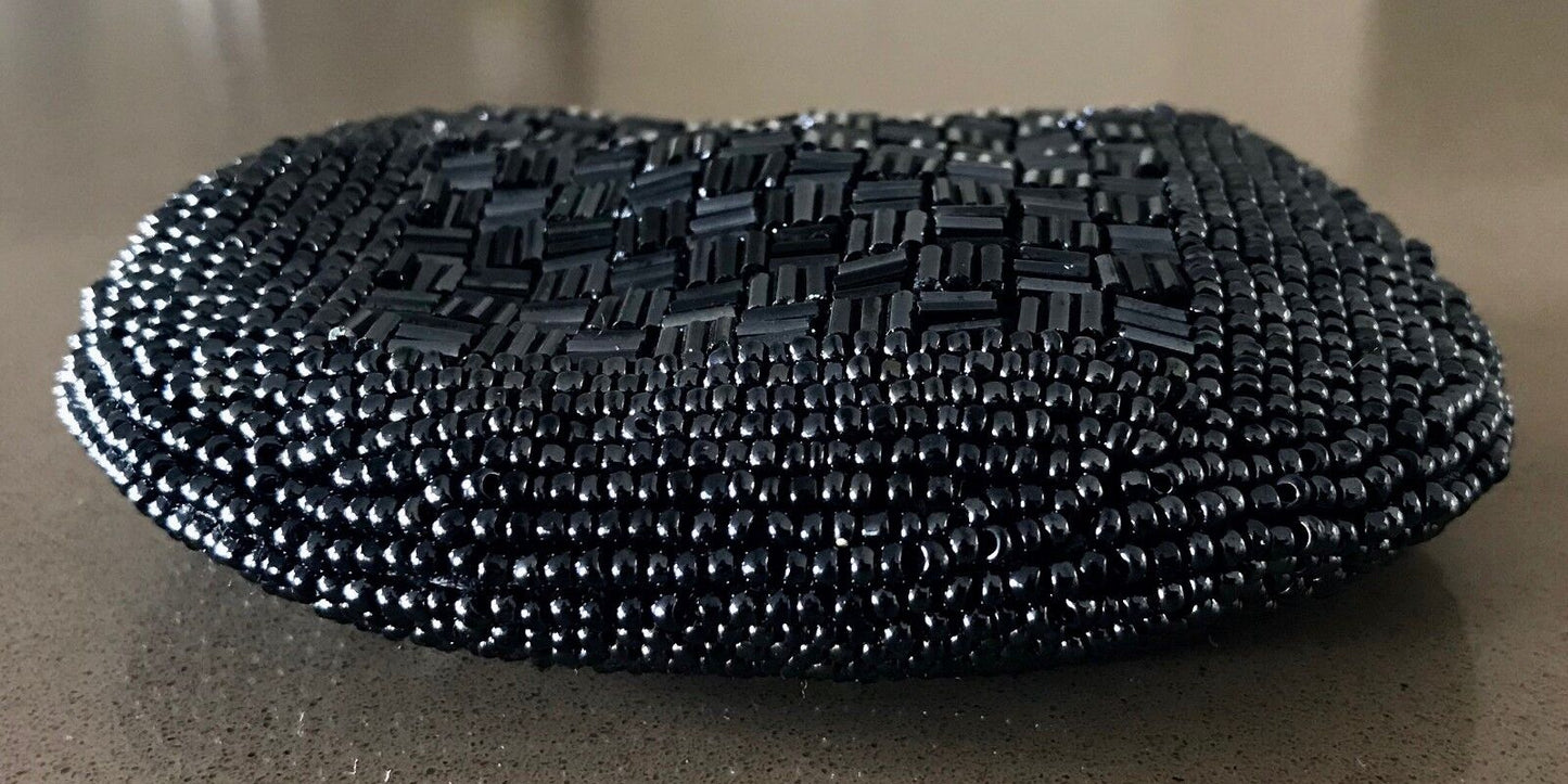 Small Vintage COIN PURSE Pewter Colour Beaded w Gold Frame Ladies Money