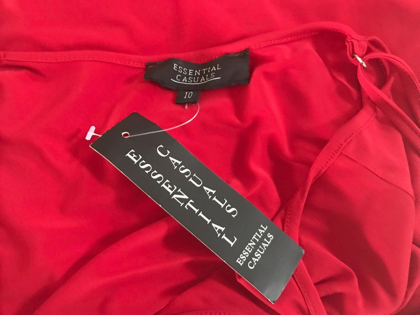 ESSENTIAL CASUALS Shoestring Dress Camisole Top Red Pleat Hem Trim Size 10 NEW