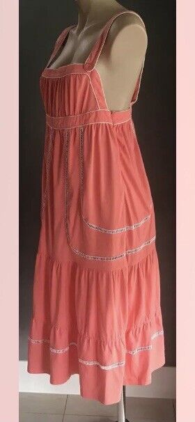 AVOCADO Midi Dress Coral & White Piping Sleeveless Ladies Size 12 Boho Beach NEW
