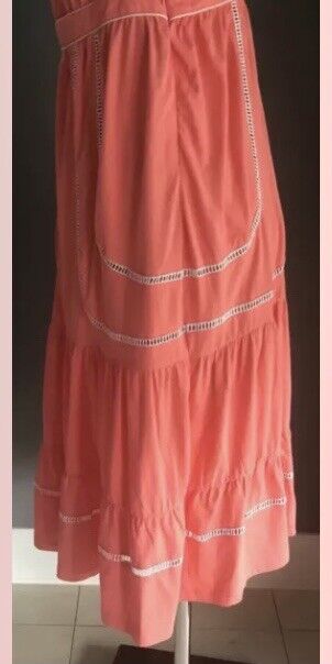 AVOCADO Midi Dress Coral & White Piping Sleeveless Ladies Size 12 Boho Beach NEW