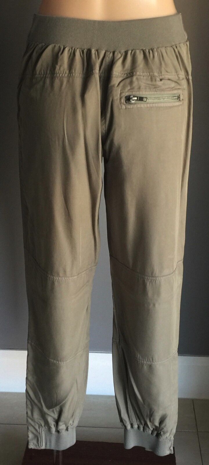 EMERGE "Washed Khaki" Utility Pants Combat Elastic Waist Relaxed Zip Gorp 10 NEW