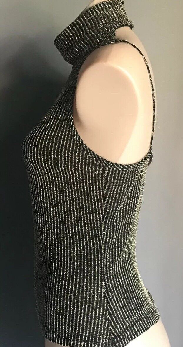JOSEPH RIBKOFF Size 10 Jacket & Top Black Gold Lame High Neck Twin Set Vintage