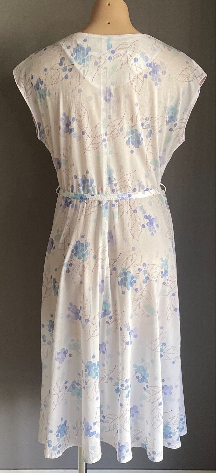 Vtg ADVENTURE FASHIONS Dress Floral White Blue Green Taupe Waist Belt Size 14