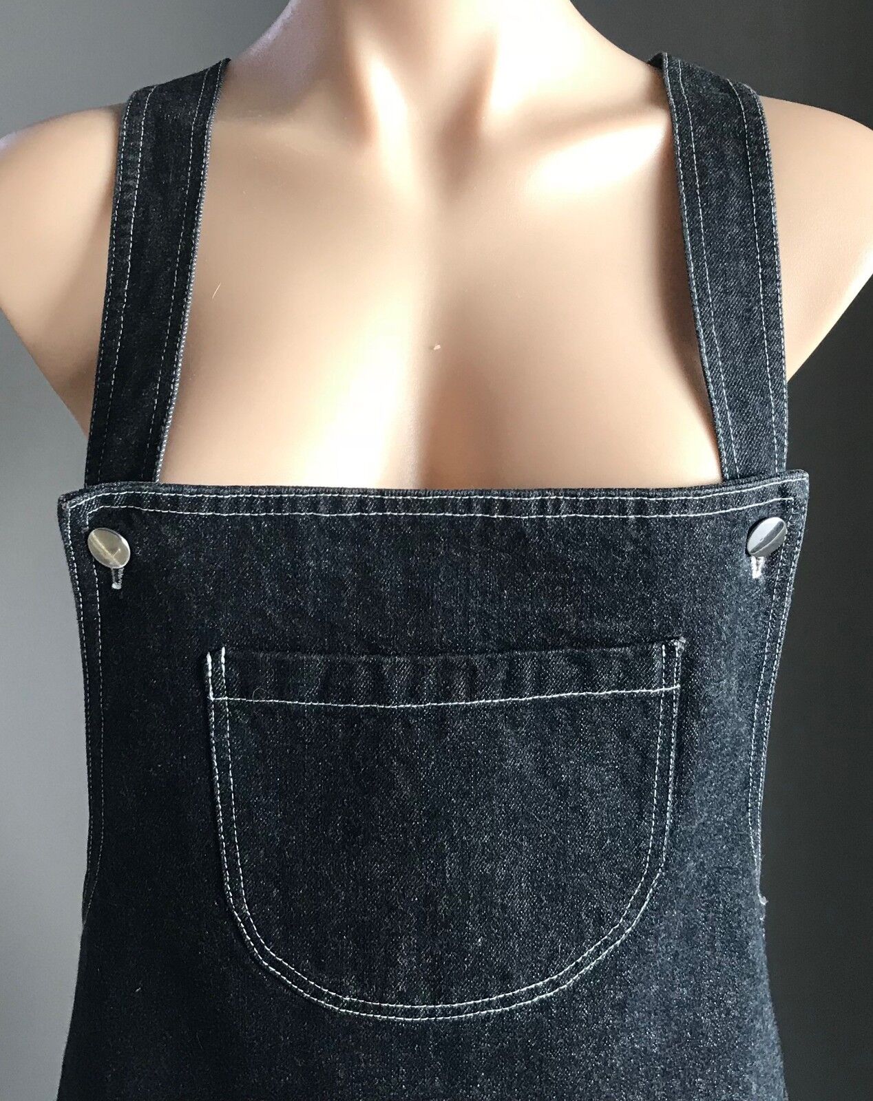 WAYNE COOPER Denim Pinafore Dungaree A-Line Black Dress Size 1 AU 10 NEW