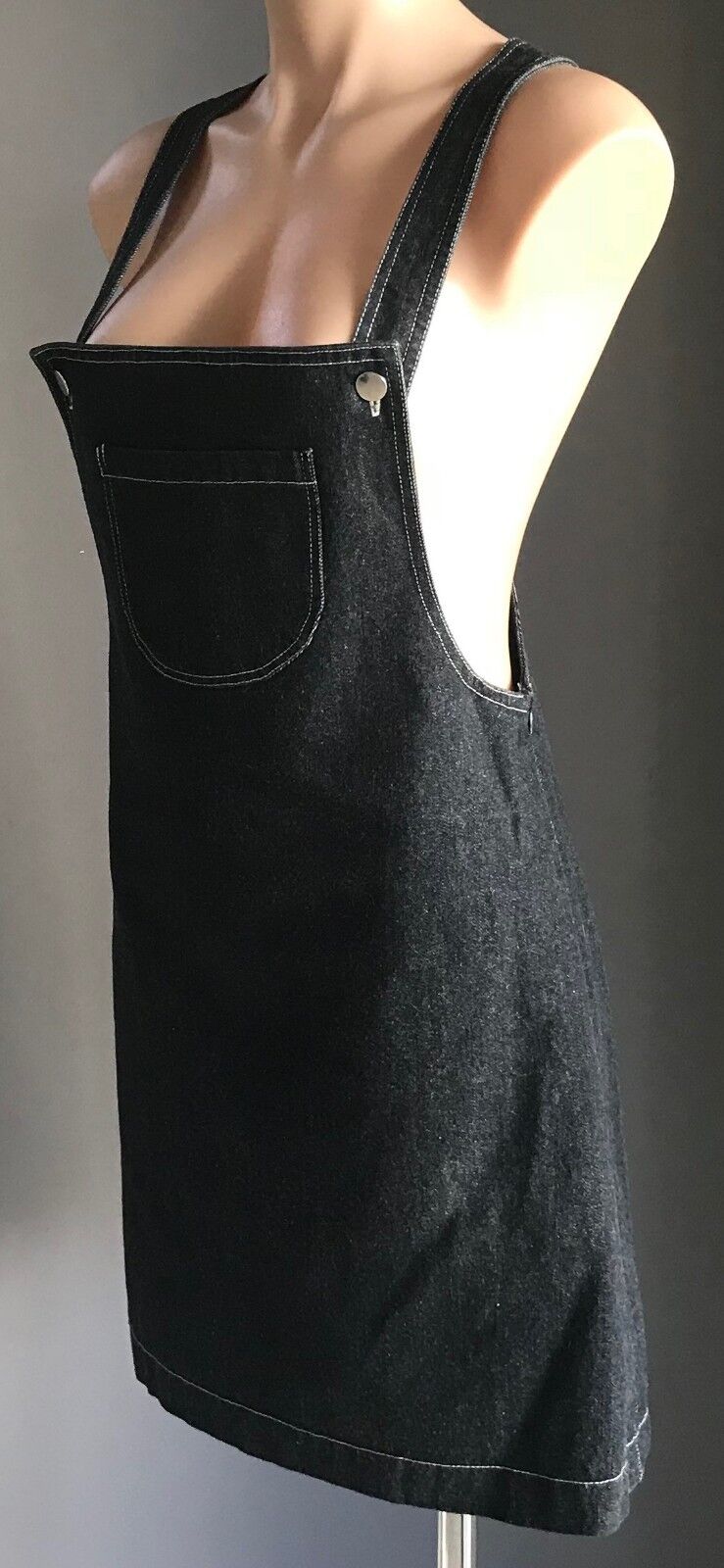 WAYNE COOPER Denim Pinafore Dungaree A-Line Black Dress Size 1 AU 10 NEW