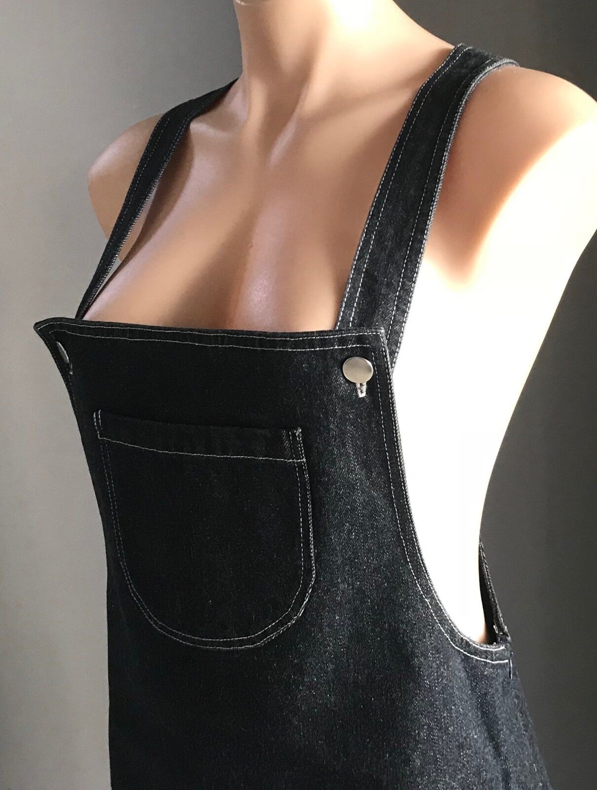 WAYNE COOPER Denim Pinafore Dungaree A-Line Black Dress Size 1 AU 10 NEW