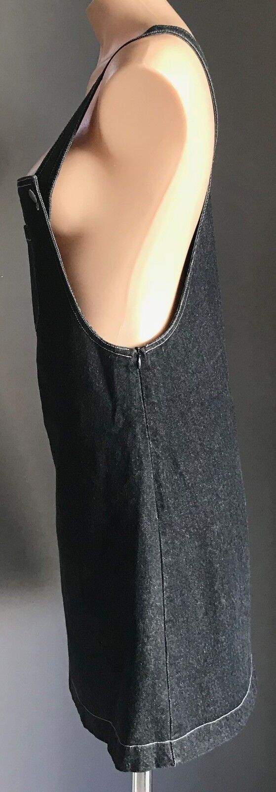 WAYNE COOPER Denim Pinafore Dungaree A-Line Black Dress Size 1 AU 10 NEW