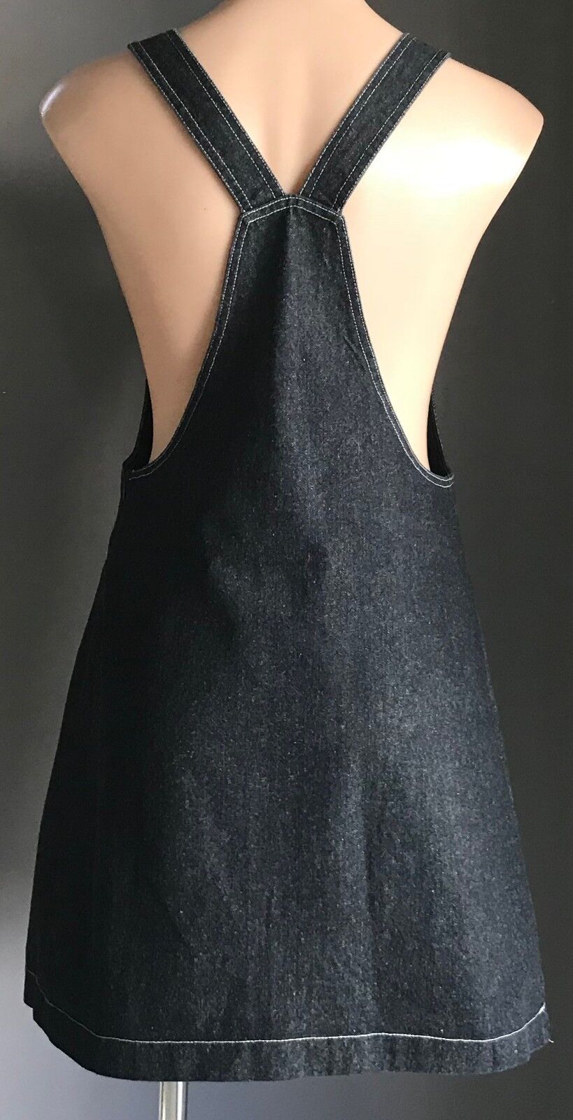 WAYNE COOPER Denim Pinafore Dungaree A-Line Black Dress Size 1 AU 10 NEW
