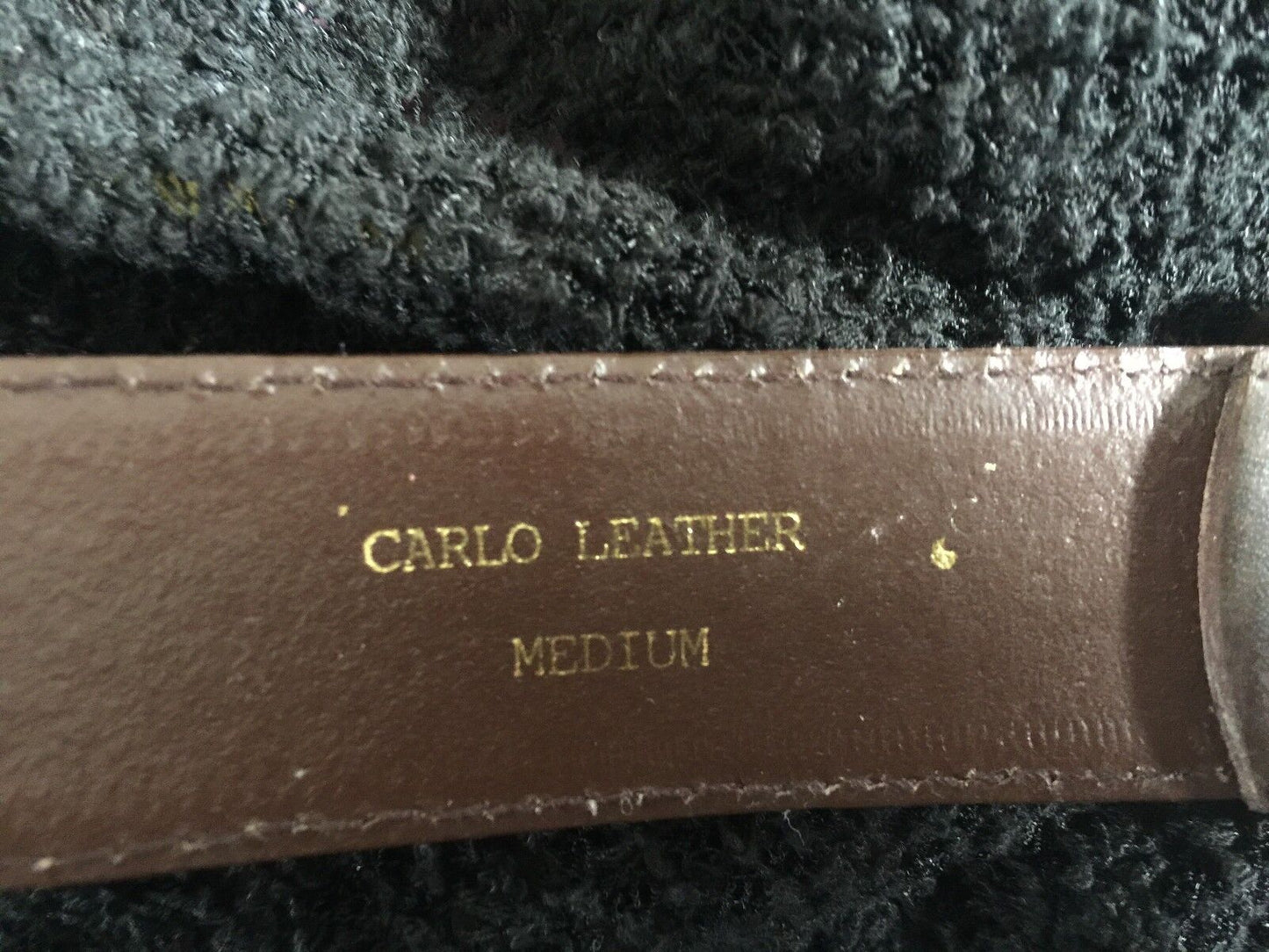 Vintage Brown CARLO Leather Belt w Gold Trim Ladies Size M 12 90.5 cm - 3cm Wide