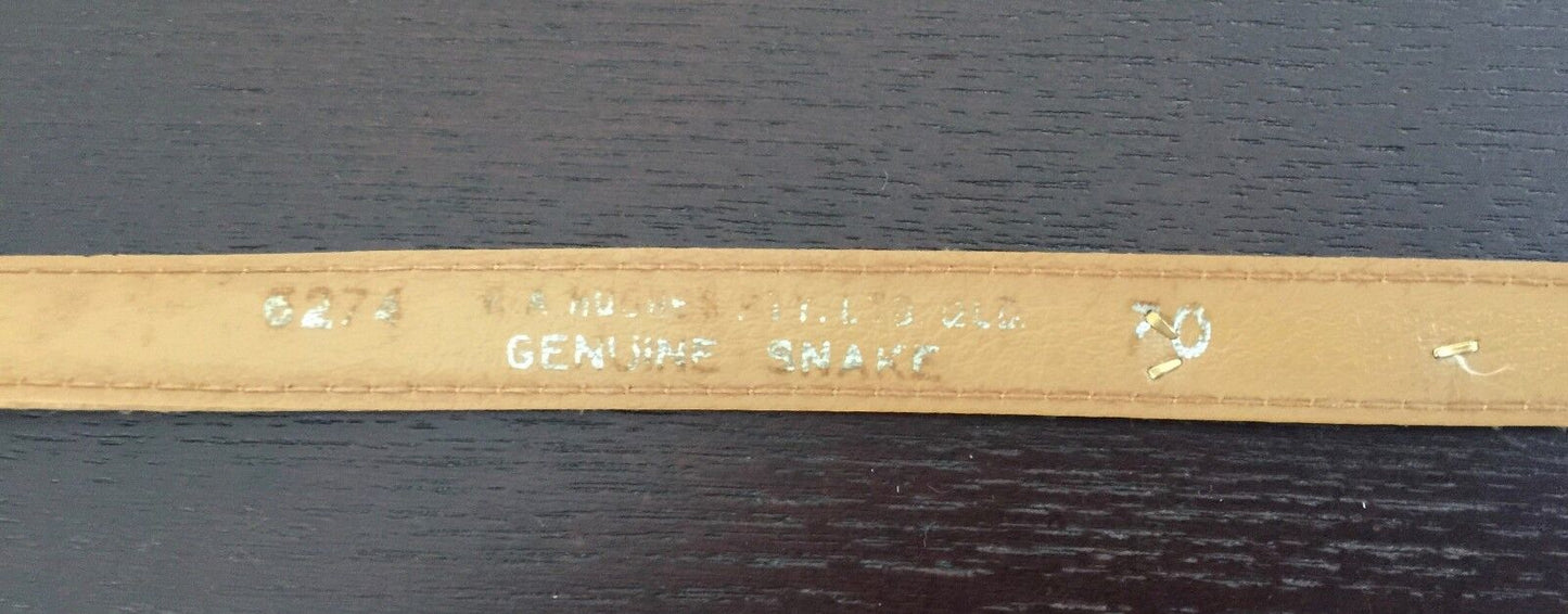 SNAKESKIN LEATHER BELT 1.5cm Orange & Black Ladies One Size 8 10