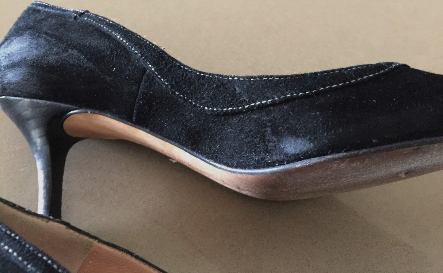 MIDAS SHOES Court Shoes Flair Black Suede Leather Pointy Toe Size 36.5 Vintage