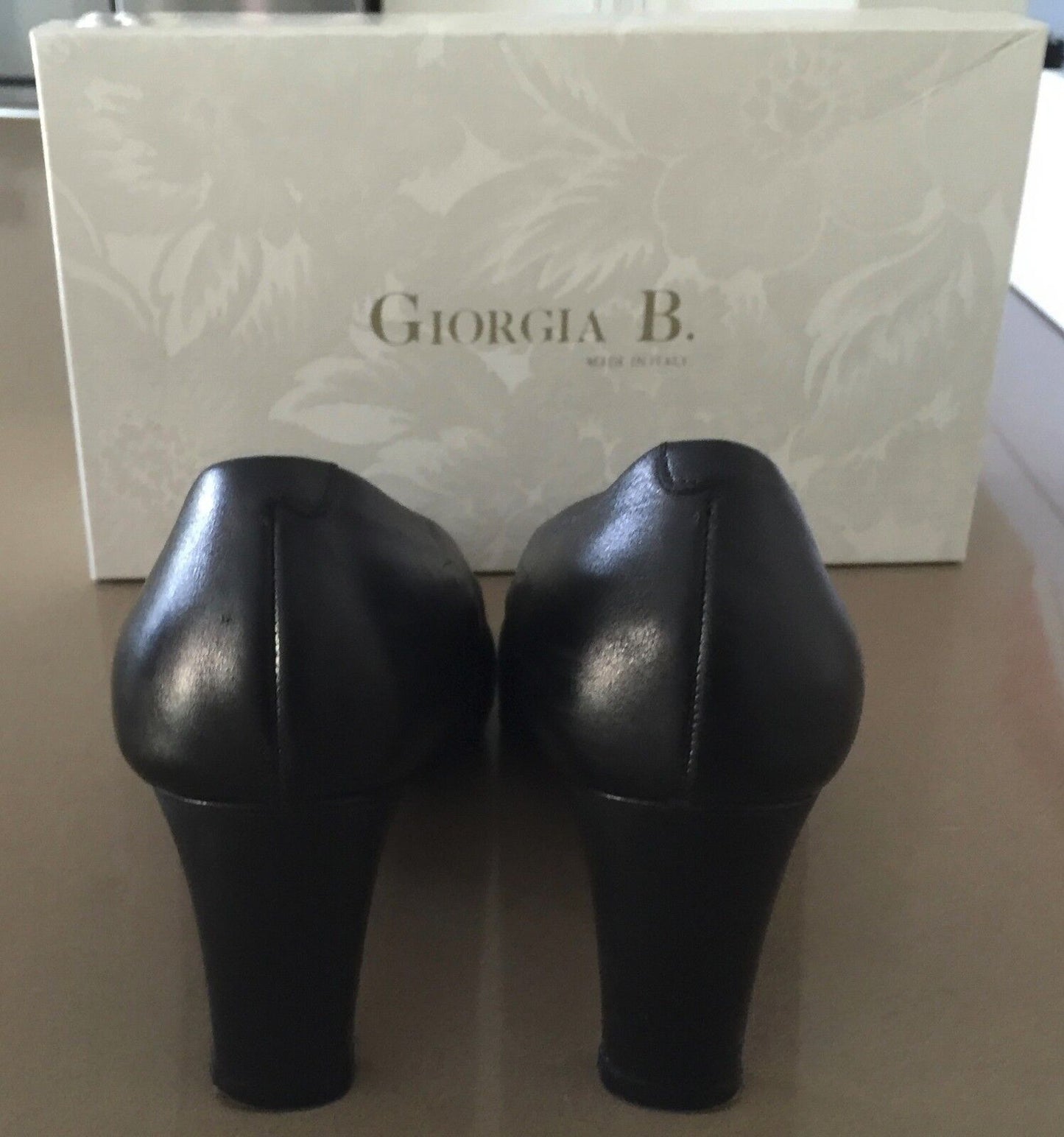 GIORGIA B Court Shoes Black Leather Square Toe Ladies Size 36 Italy