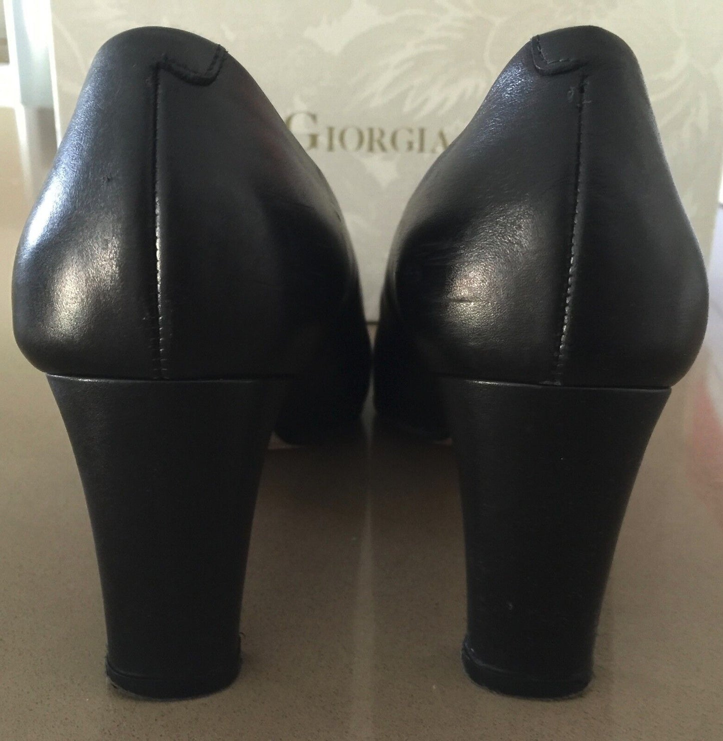 GIORGIA B Court Shoes Black Leather Square Toe Ladies Size 36 Italy