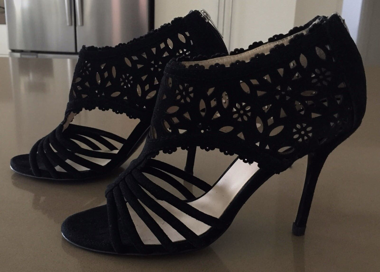 URBAN SOUL Shoes Black Suede Leather Cut Out Stiletto Heel Pumps Ladies Size 40