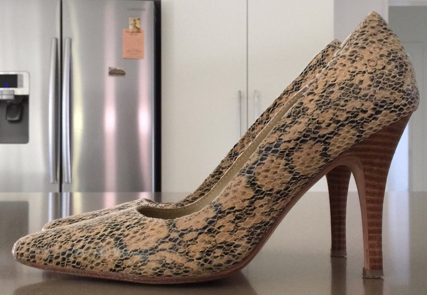 MIDAS Shoes Beige Black Leather Python Stiletto Pumps Shoes Ladies Size 37.5