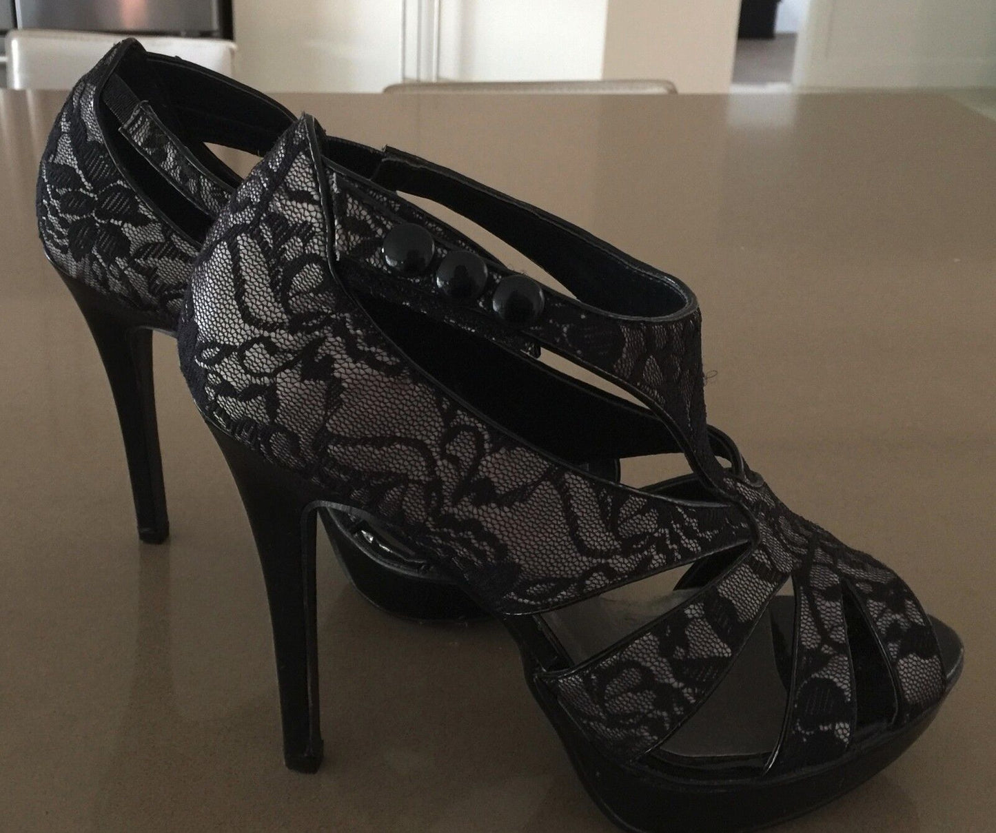 WILDFIRE Black Lace Platform Open Toe Stiletto Heels Shoes Pumps Size 8 NEW