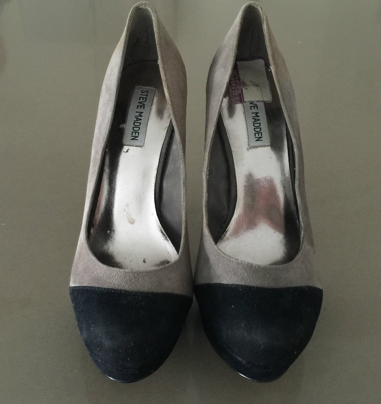STEVE MADDEN "Vivie" Shoes Suede Black & Taupe Pumps Ladies Size 9 - Savvy!