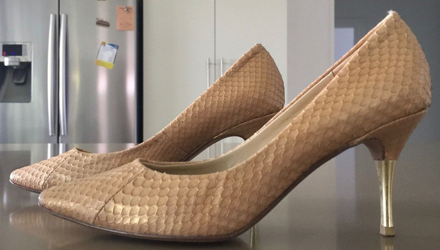 PEDDER RED Shoes Snakeskin Leather Stiletto Pumps Pale Gold Ladies Size 35 NEW