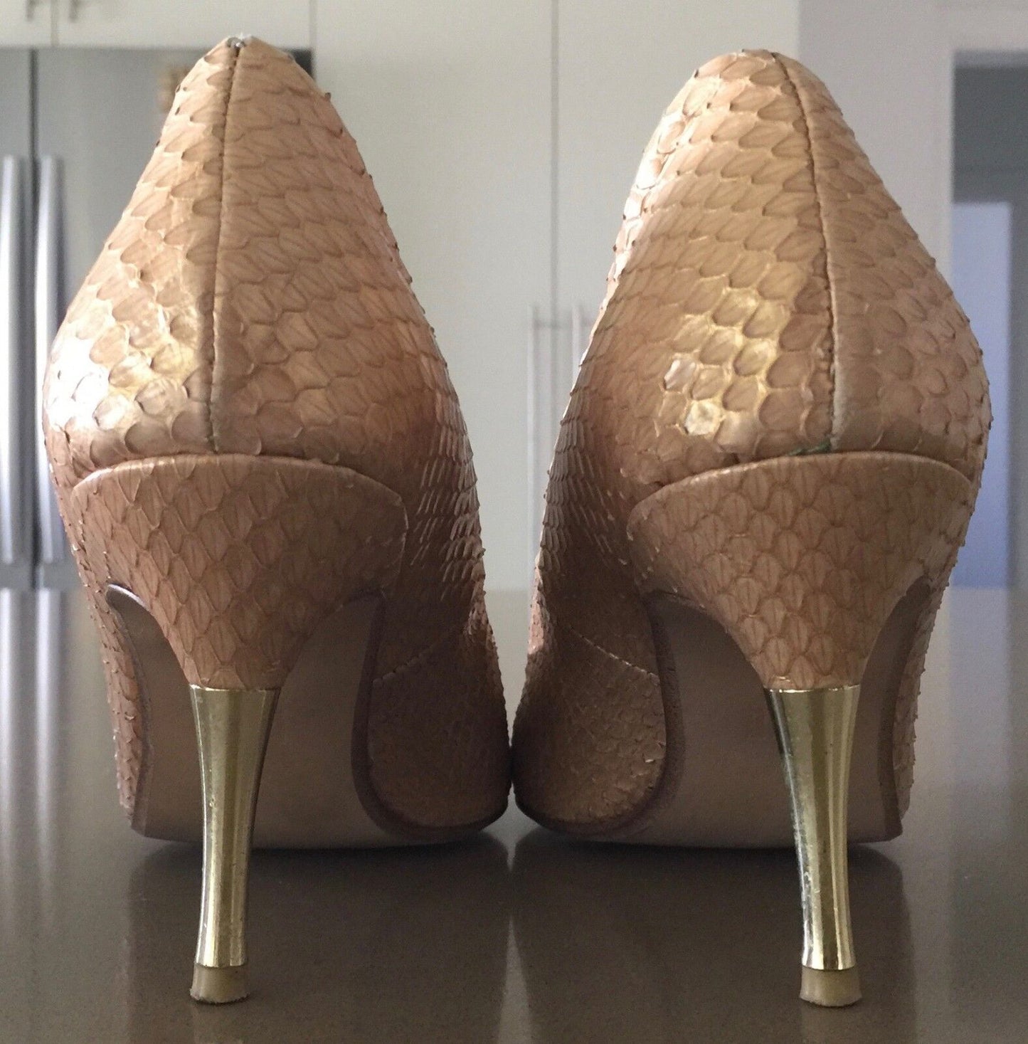 PEDDER RED Shoes Snakeskin Leather Stiletto Pumps Pale Gold Ladies Size 35 NEW