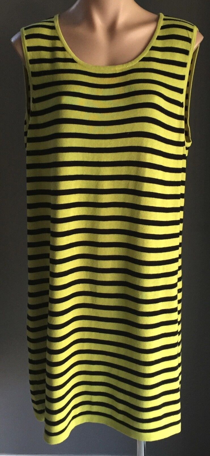 RJ WEAR Tunic Dress Top Lime Green & Black Stripe Knit Plus Size XL 16 18 NEW