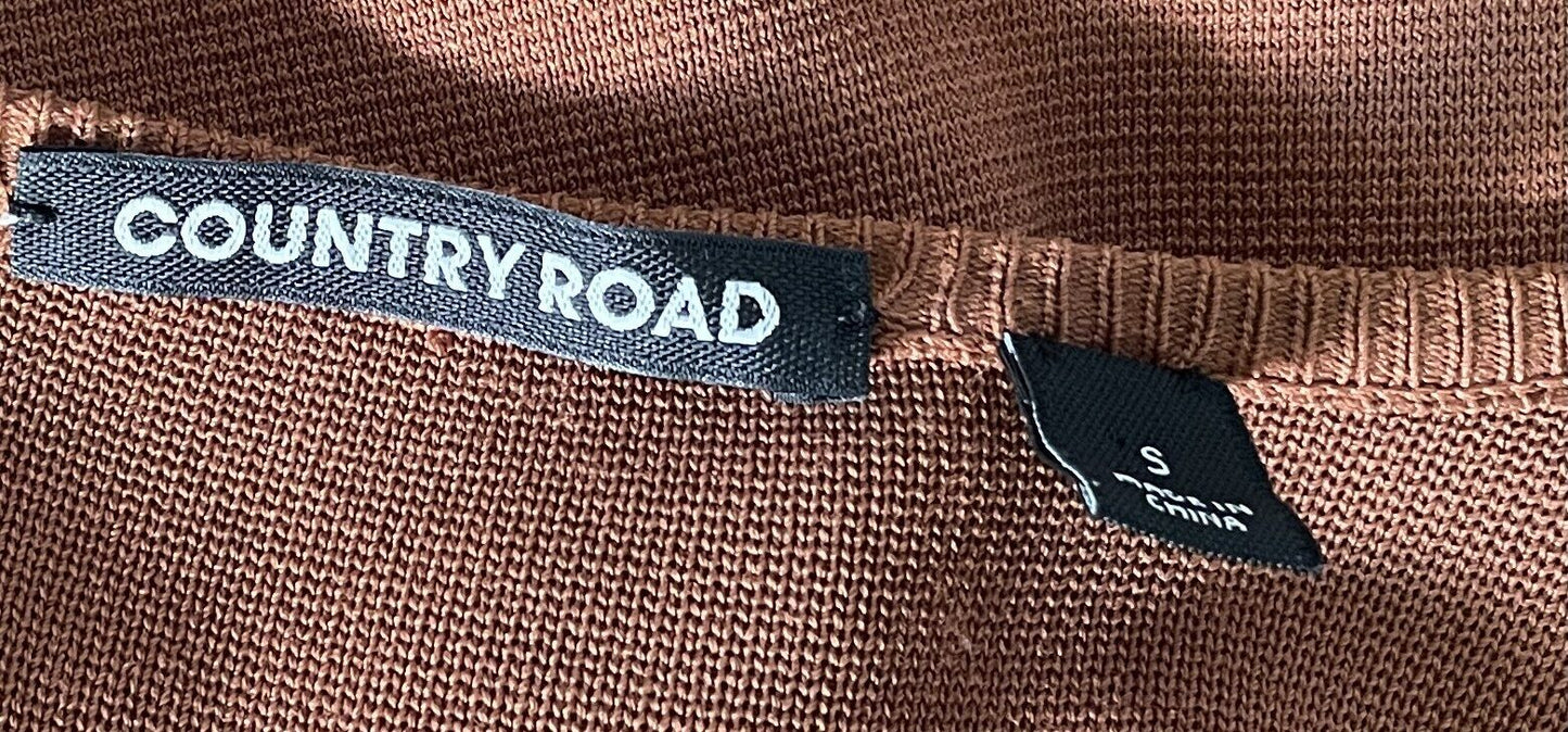 COUNTRY ROAD Dress Shift Half Placket Brown Stretch Knit Bracelet Sleeve Sz S 10