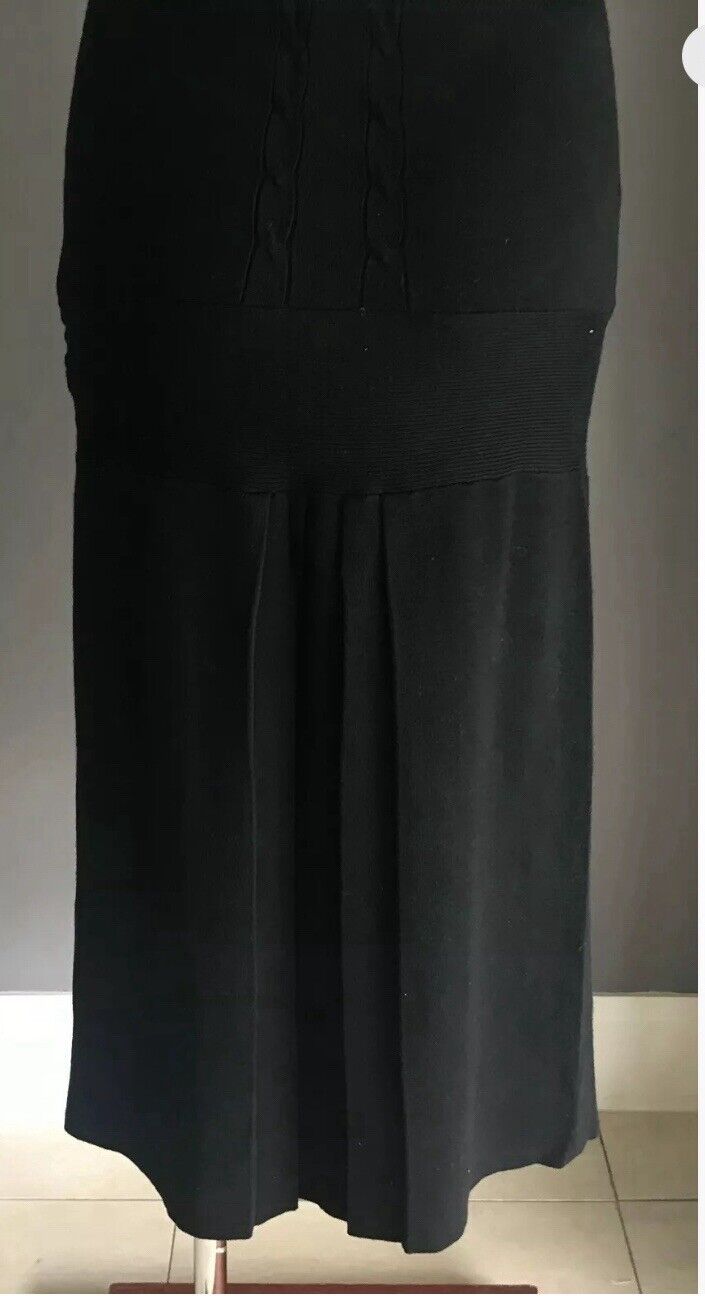 JIGSAW Midi Dress Black Stretch Knit Sleeveless Pleated Size US 3 AU 10