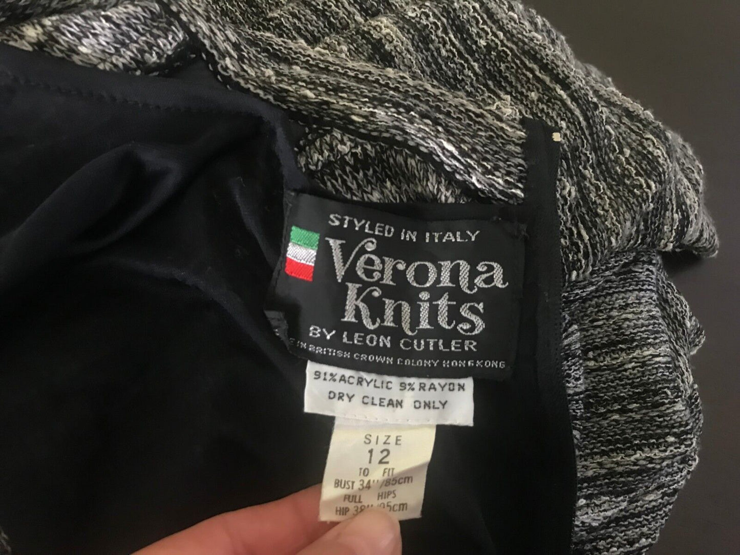 VERONA KNITS by LEON CUTLER Knit Dress Grey Black White Long Sleeve Size 12