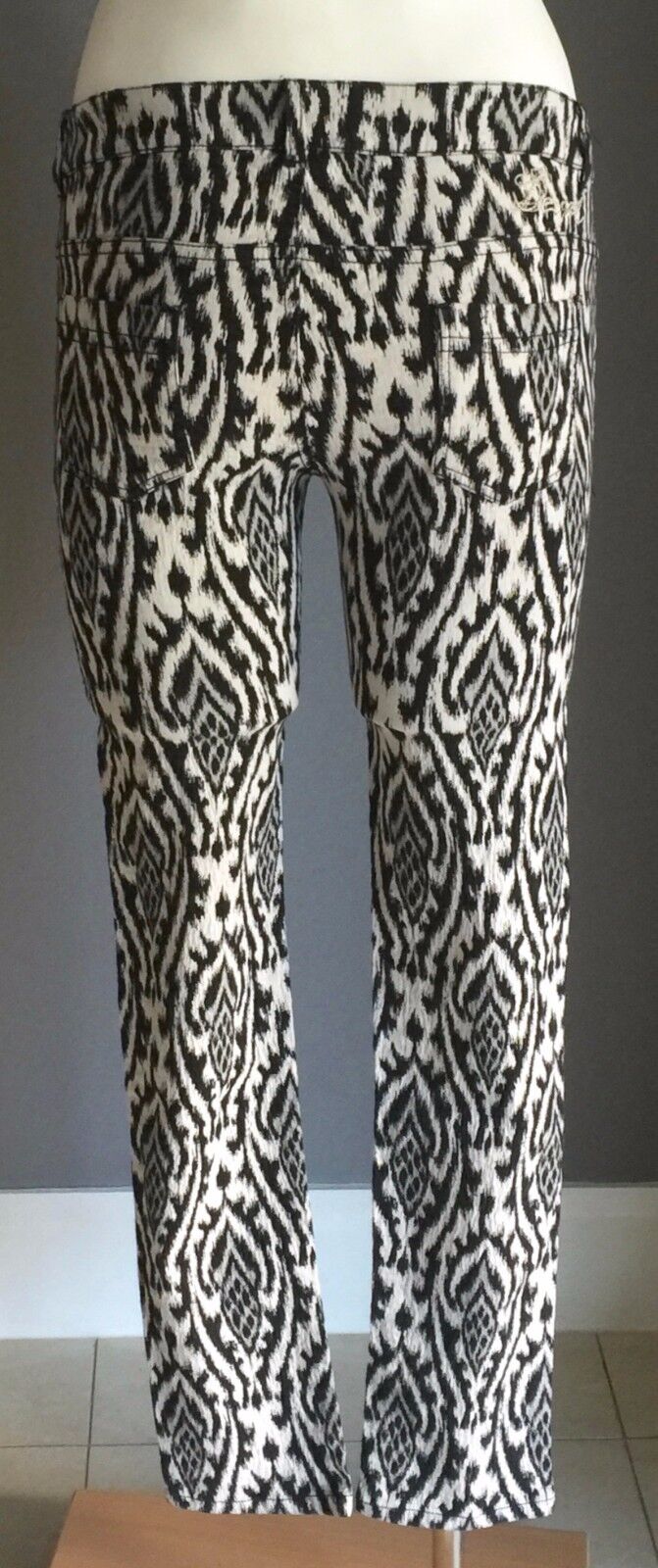 DESIGUAL Jeggings Black White & Grey Print 7/8 Length Treggings Ladies Size 8