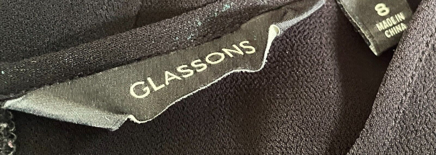 GLASSONS Top Black Sleeveless Semi Sheer Ruffle Hem Blouse Size 8