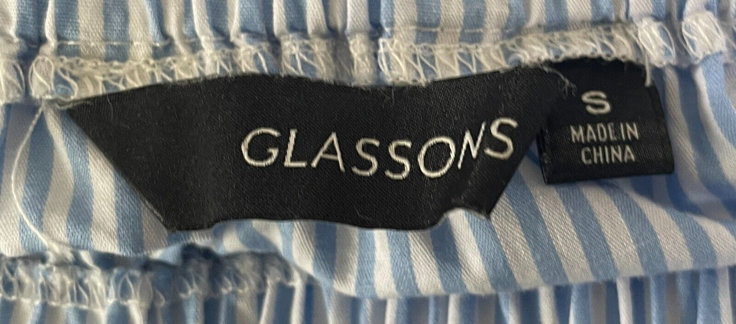 GLASSONS Top Blue & White Stripe Off The Shoulder Short Flutter Sleeve Size S 10