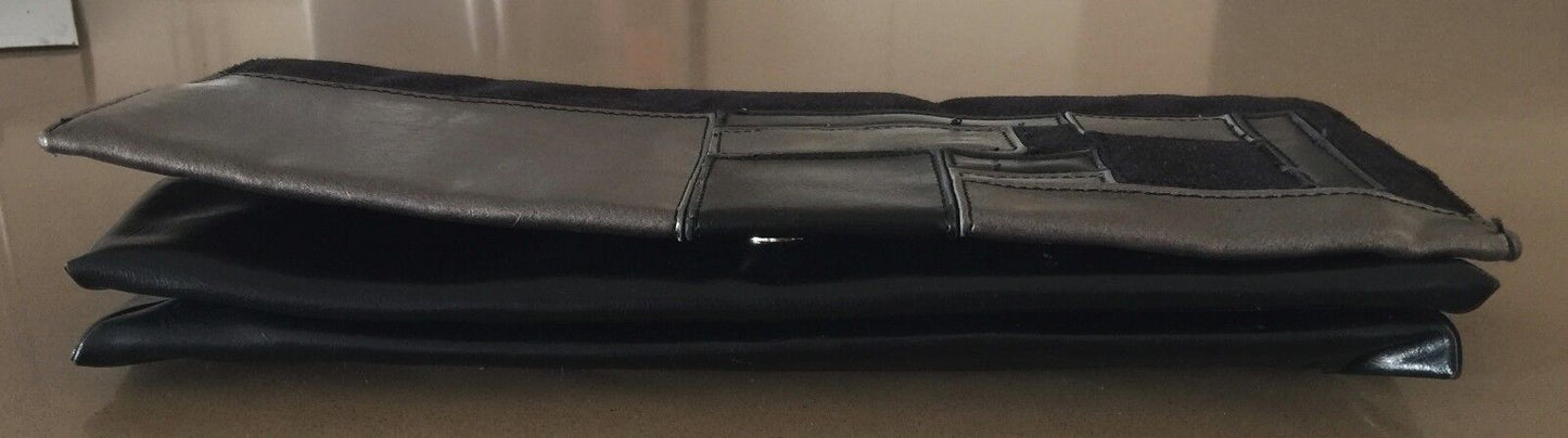 Shoulder Bag GIOVANNA Black & Silver Faux Suede Leather Envelope Clutch Vintage