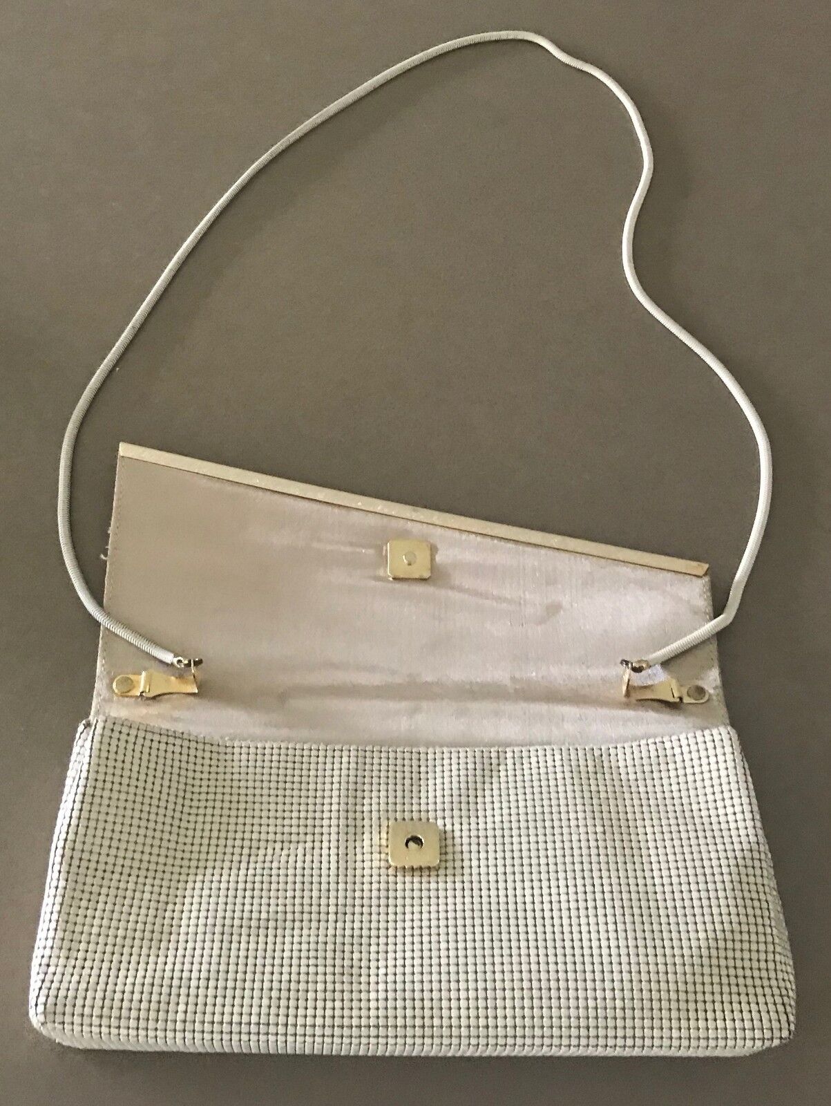 Vtg 70s GLOMESH Shoulder Bag Handbag Off White Clutch Vintage Disco Fine Quality
