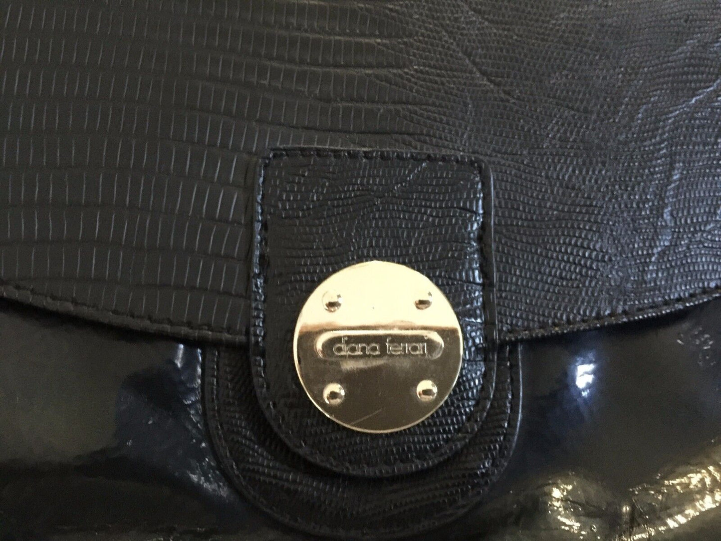 DIANA FERRARI Shoulder Bag Black Pleather Tote Shopper Handbag Stylish
