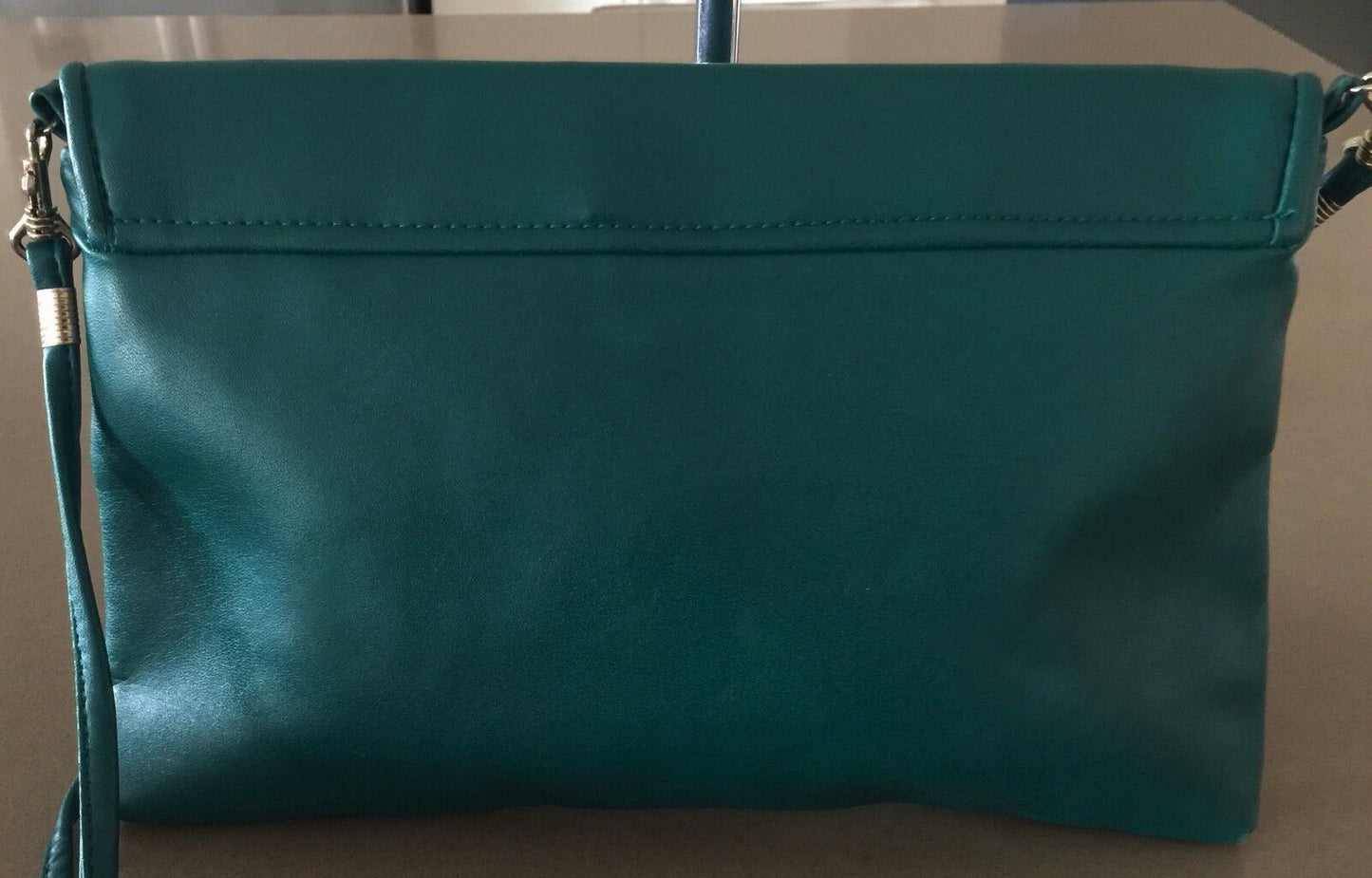 SANDLER Shoulder Bag Jade Green Handbag Pleather Envelope Clutch Bow Vintage