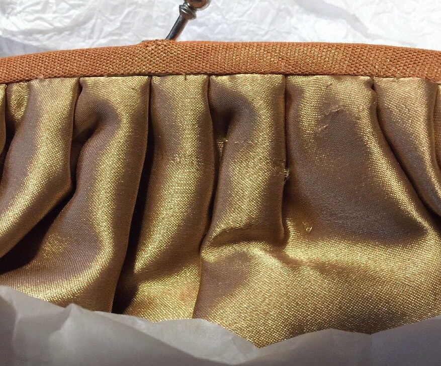 Evening Bag Purse Peach Sequin & Bead Floral Pleated Handbag Retro Vintage Look