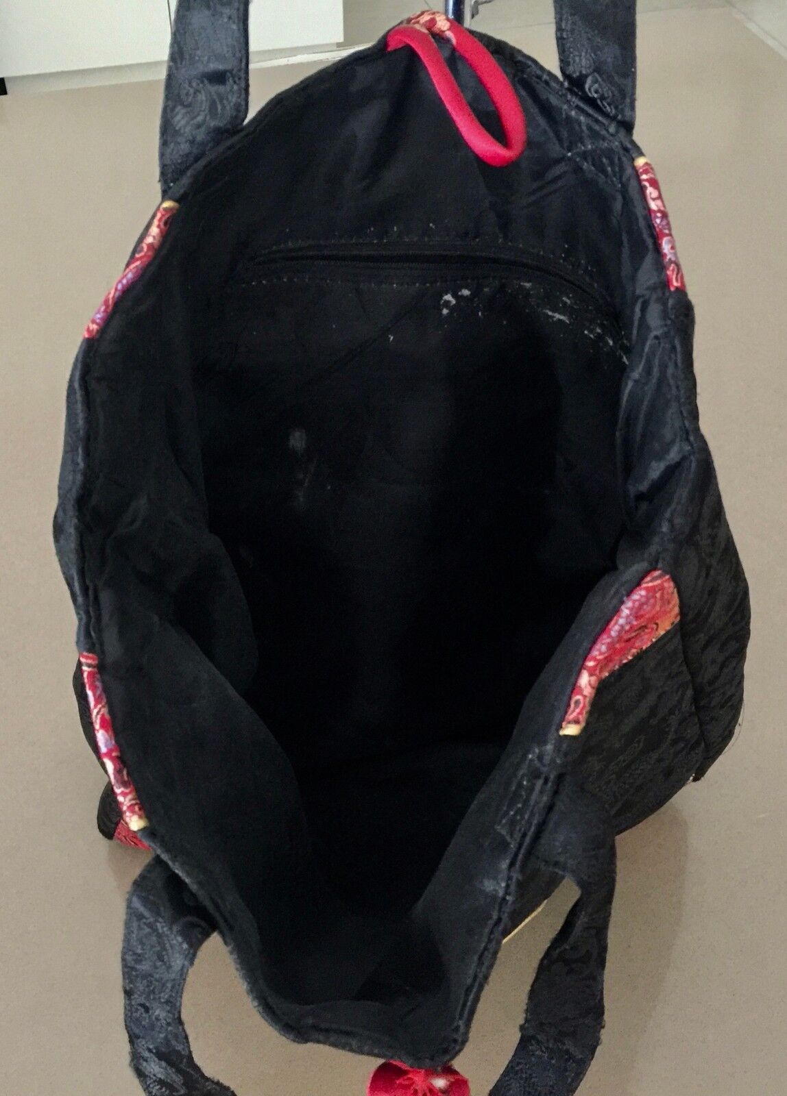 Oriental Satin Bag Black Colourful Chinese Short Handle Lined Tote Shopper NEW