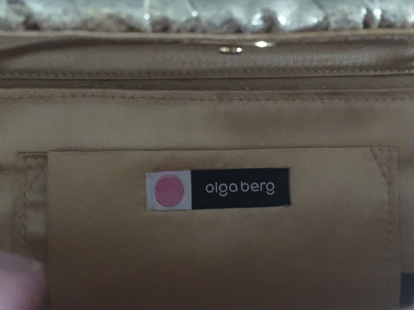 OLGA BERG Handbag Gold Fabric Clutch Shoulder Evening Bag w Chain Retro Gem