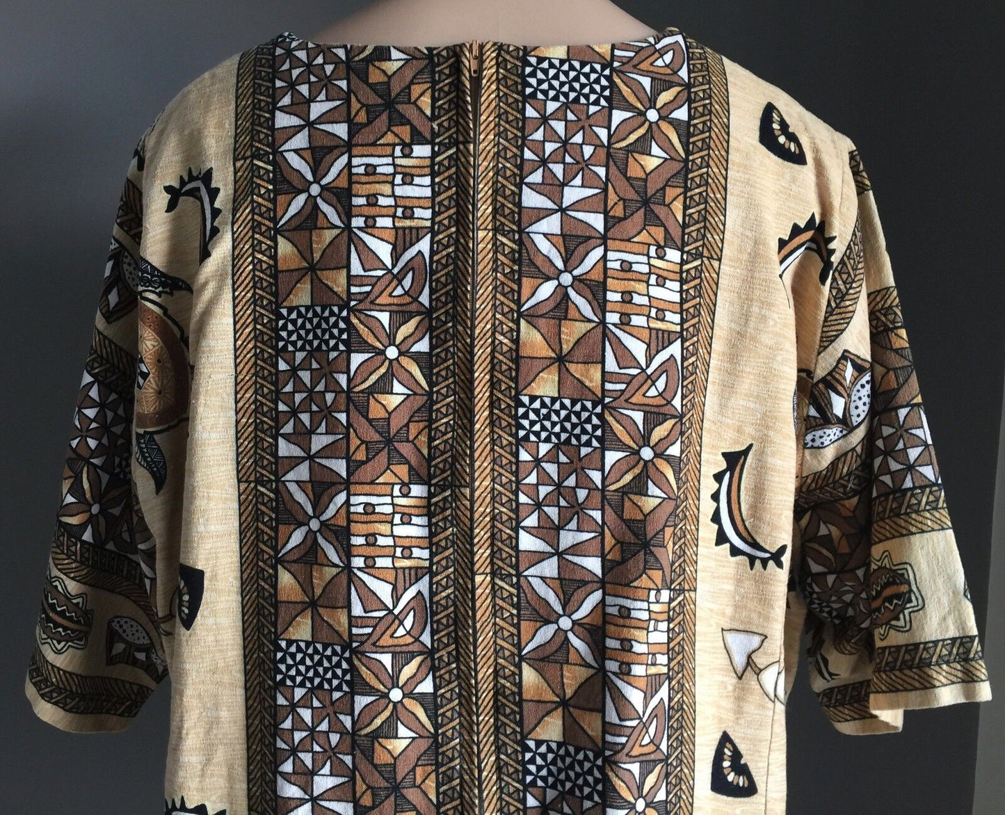 Boho Tribal Print KAFTAN TOP S/S Brown Black & White Blouse Plus Size 22 24