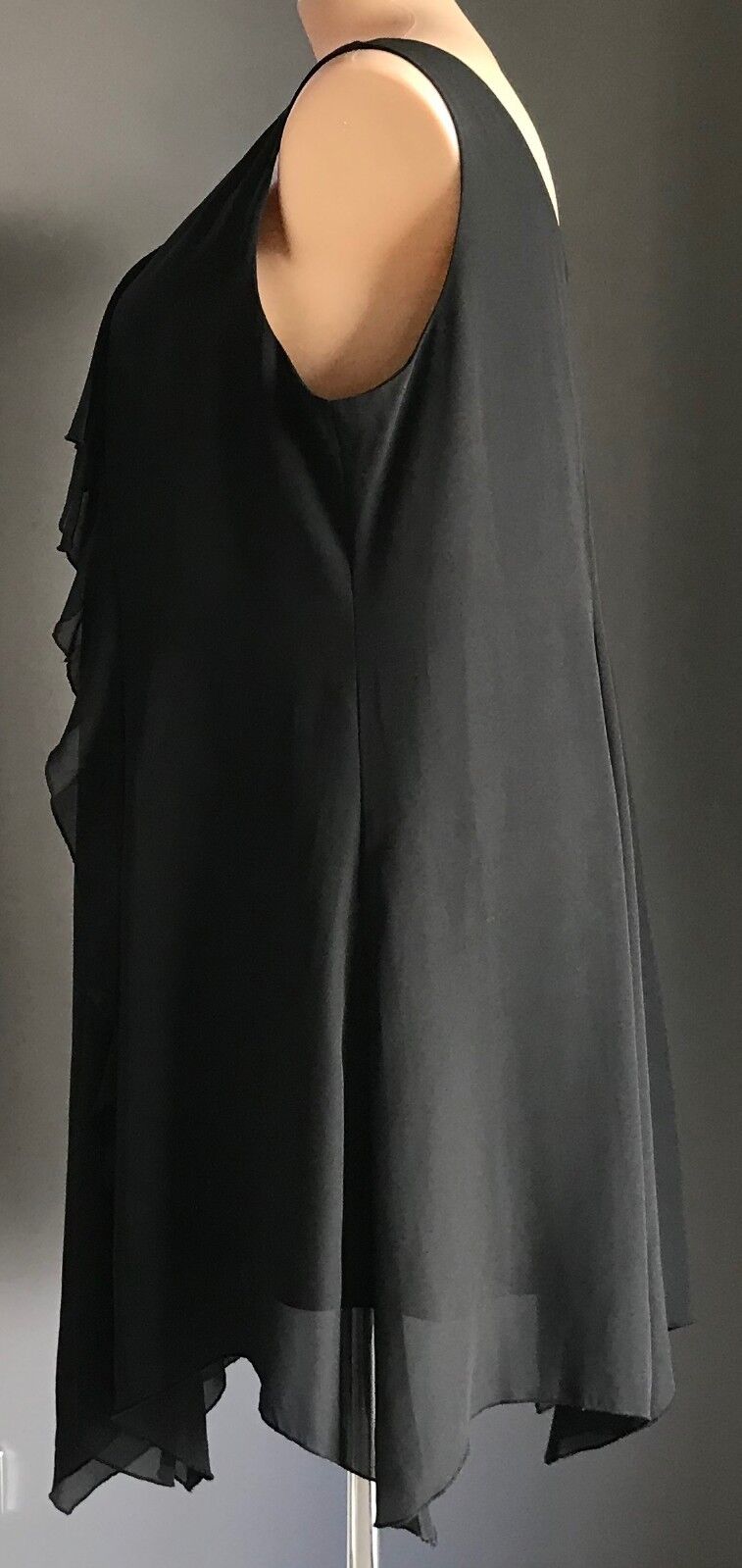 NOW PLUS A-Line Dress Ruffle Handkerchief Hem Black Sleeveless LBD Plus Size 22