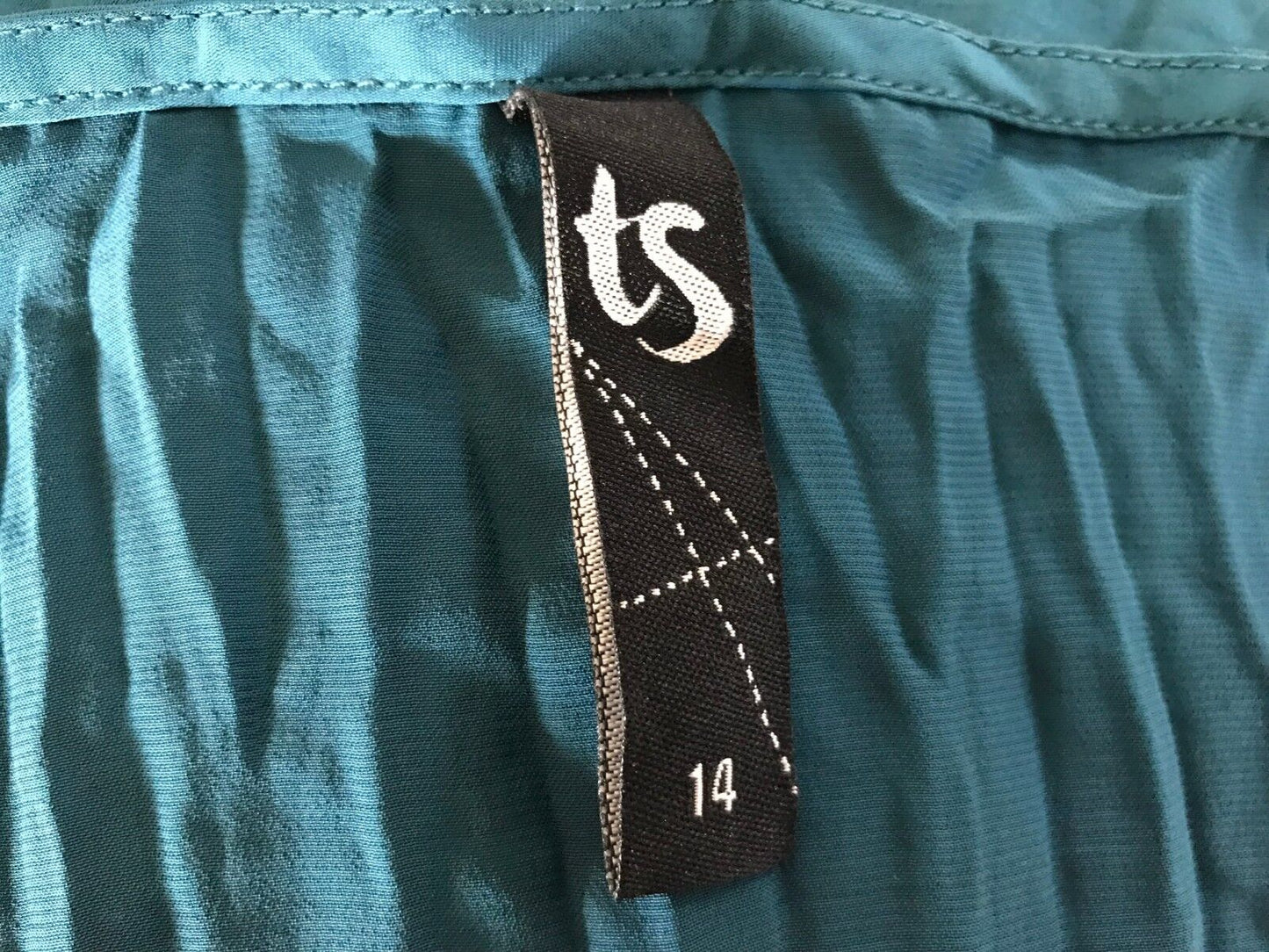 TAKING SHAPE TS Tunic Dress Teal Green Sleeveless Crinkle Pleat Size 14 NEW