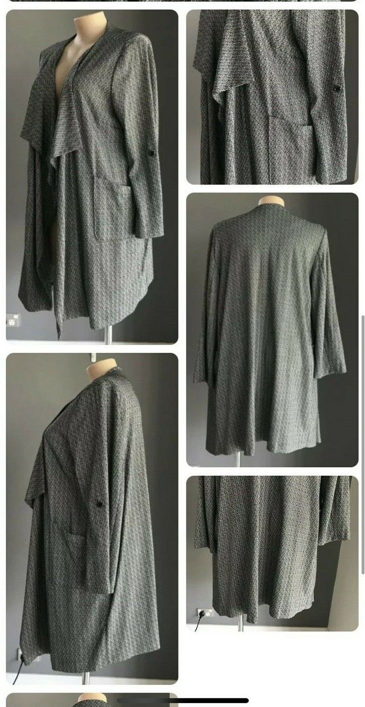 AUTOGRAPH Jacket Drape Open Grey & Black Herringbone Fabric Long Sleeve Size 16