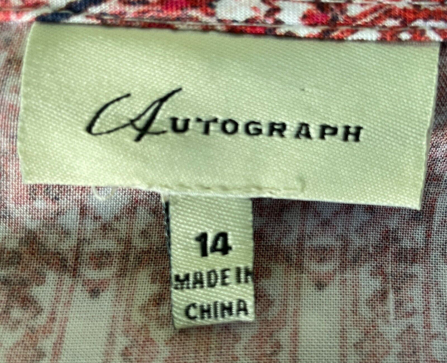 AUTOGRAPH Dress A-Line Rust Coral Pink Green White Print 3/4 Bell Sleeve Size 14
