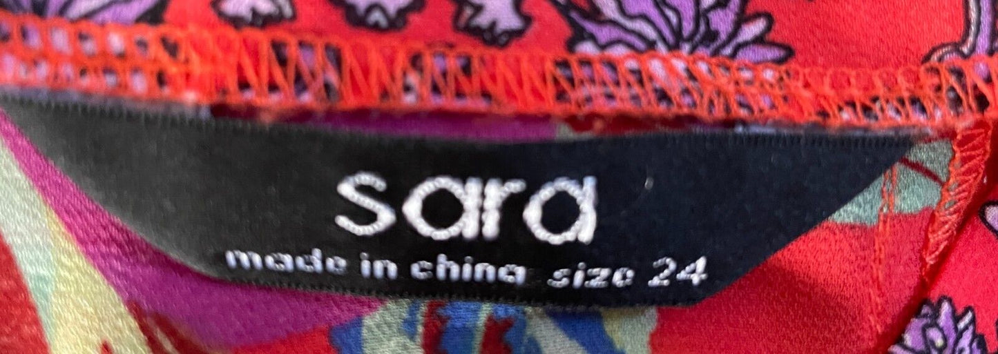 SARA Hi Low Top Bright Orange Floral Print 3/4 Ruffle Sleeve Blouse Plus Size 24