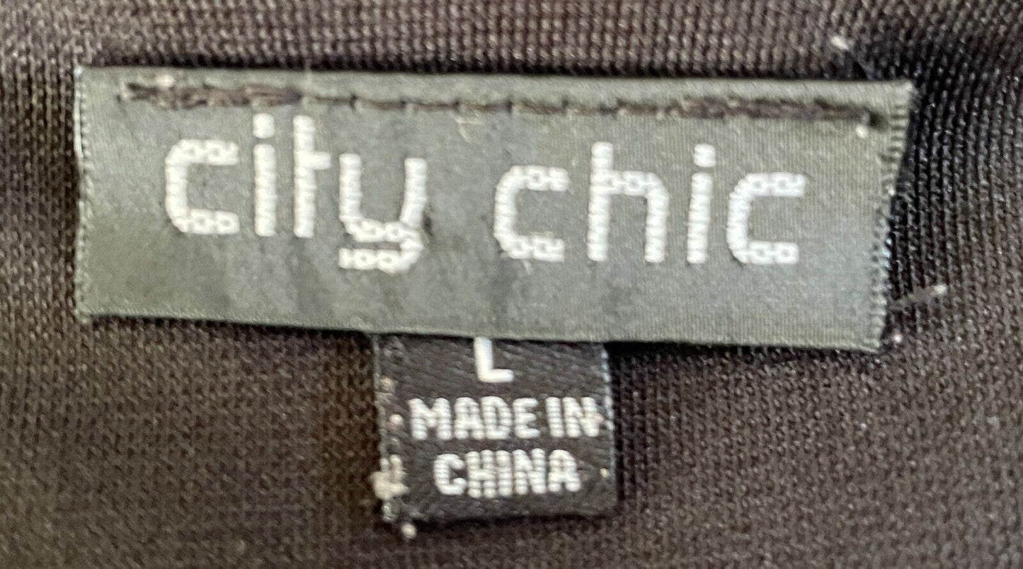 CITY CHIC Black Wet Look Cap Sleeve Stretch Peplum Top Plus Size L