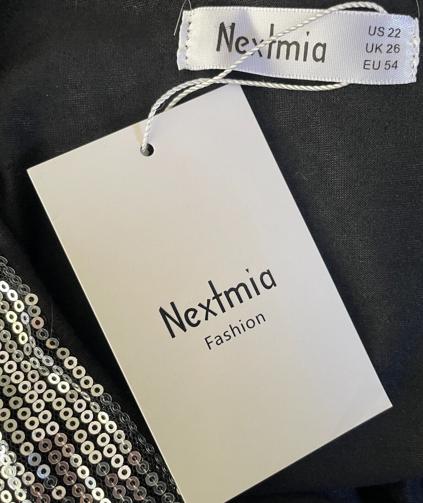 NEXTMIA Dress One Shoulder Sequin Trim Stretch Black Mini Overlay Plus Size 26